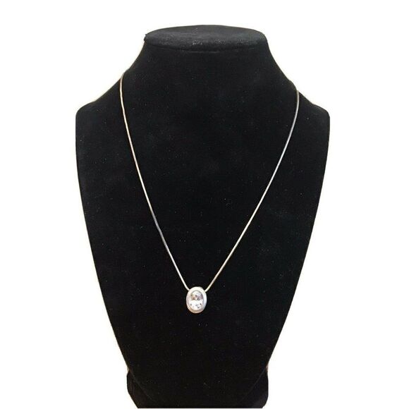 NY Silver Clear Rhinestone Brilliant Cut Drop Pendant Necklace Elegant Bridal - Picture 1 of 5